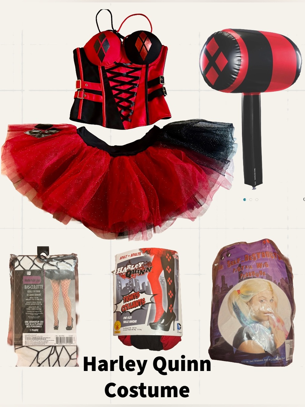 NWT Rubies DC Comics Harley Quinn Corset Top Tutu Wig Costume Set M/L Rave